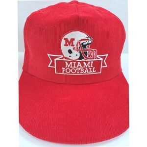 Vintage University Square Miami Football Corduroy Snapback Hat Red Made in USA